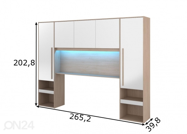 Изголовье кровати-шкаф Bridge + LED размеры