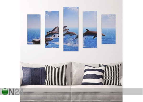 Картина из 5-частей Jumping Dolphins 160x60 cm