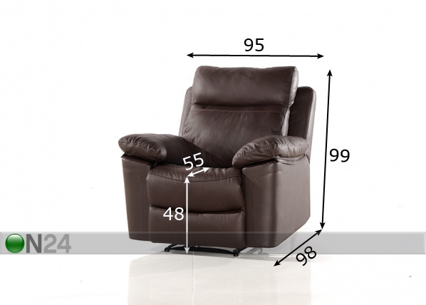 Кожаное кресло с механизмом подножки Uruguay размеры