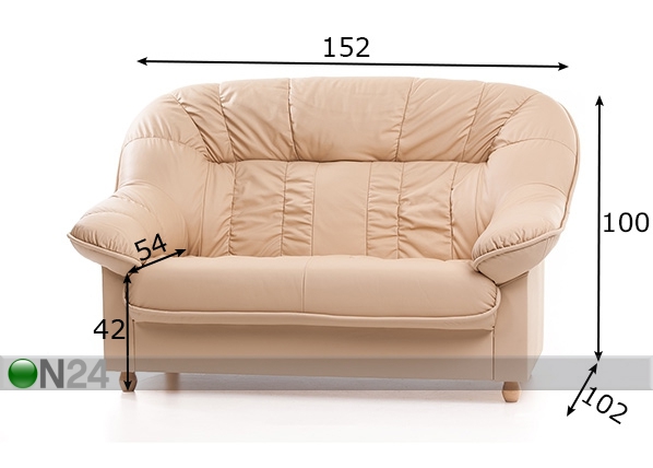 Кожаный 2-местный диван Aleksandra размеры