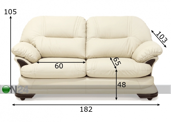 Кожаный 2-местный диван Redford размеры