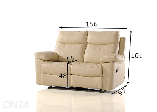 Кожаный 2-местный диван с механизмом подножки Uruguay размеры