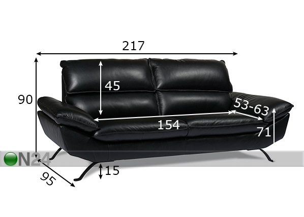 Кожаный 3-местный диван Arizona размеры