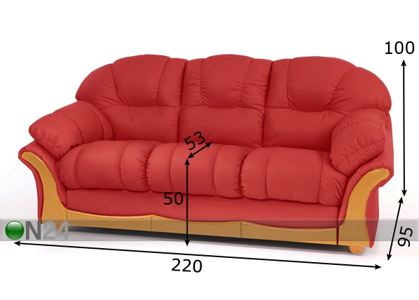 Кожаный 3-местный диван Bruno размеры