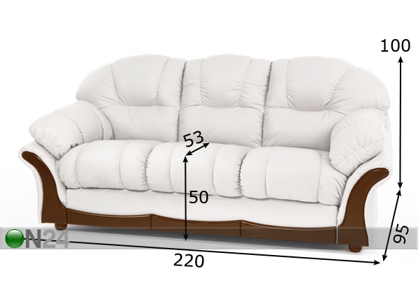 Кожаный 3-местный диван Bruno размеры