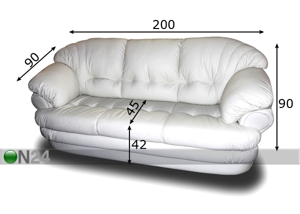 Кожаный 3-местный диван Carlos размеры