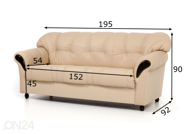Кожаный 3-местный диван Rosa размеры