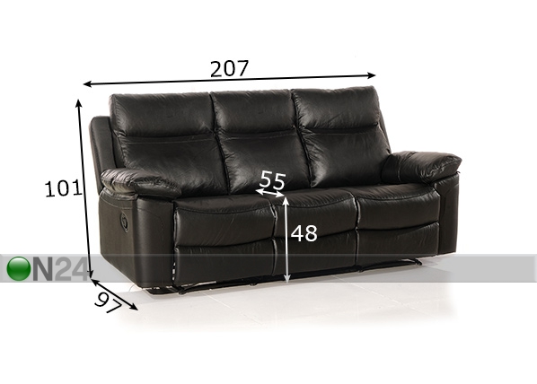 Кожаный 3-местный диван с механизмом подножки Uruguay размеры