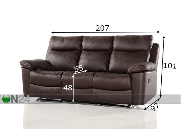Кожаный 3-местный диван с механизмом подножки Uruguay размеры