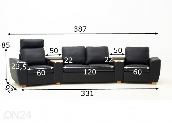 Кожаный 4-местный диван Helene размеры