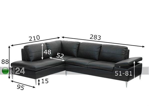 Кожаный угловой диван Chicago размеры