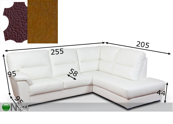 Кожаный угловой диван Phonix 2NA размеры