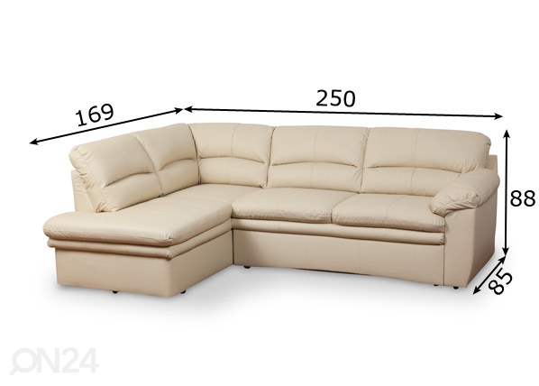 Кожаный угловой диван-кровать с ящиком Amasco размеры