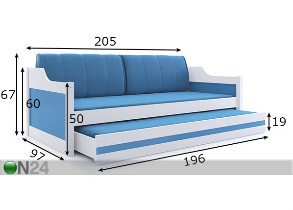 Комплект 2-местной детской кровати 90x200 cm размеры