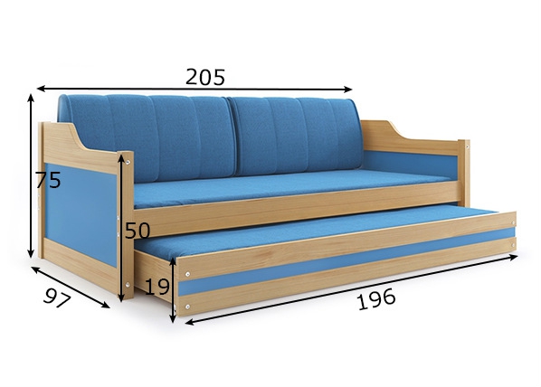 Комплект 2-местной детской кровати 90x200 cm размеры