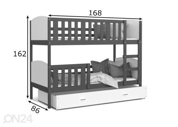 Комплект двухъярусной кровати 80x160 cm, белый/серый размеры