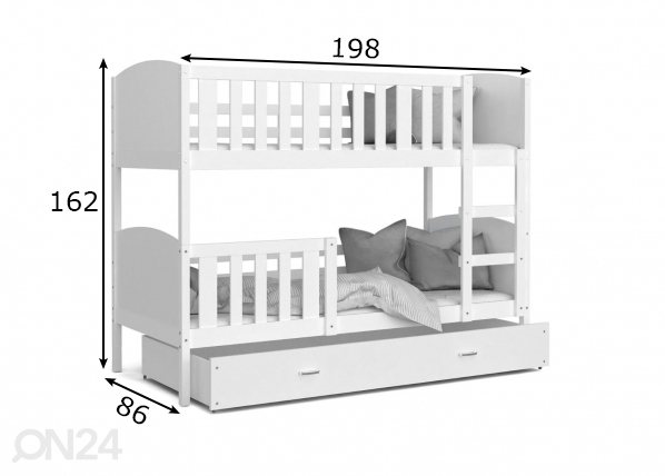 Комплект двухъярусной кровати 80x190 cm, белый размеры