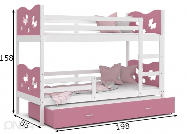 Комплект двухъярусной кровати 80x190 cm, белый/розовый размеры