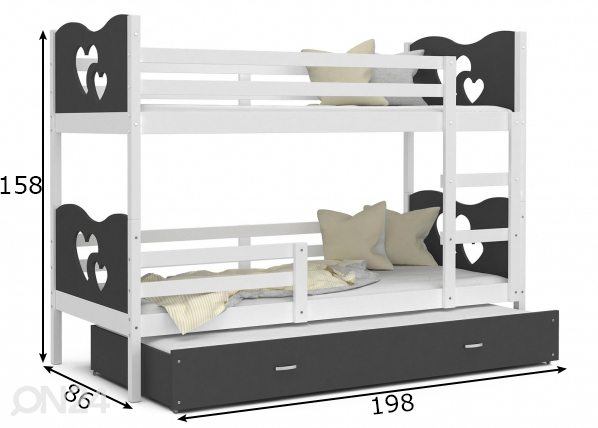 Комплект двухъярусной кровати 80x190 cm, белый/серый размеры