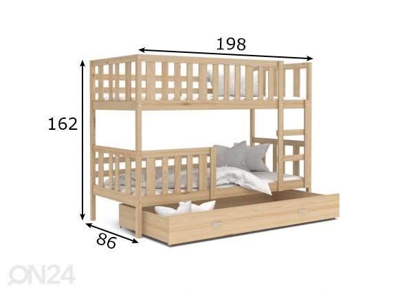 Комплект двухъярусной кровати 80x190 cm, ольха размеры