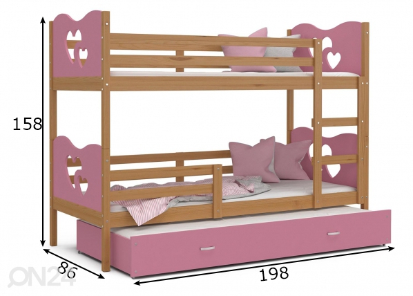 Комплект двухъярусной кровати 80x190 cm, ольха/розовый размеры
