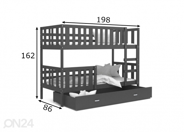 Комплект двухъярусной кровати 80x190 cm, серый размеры
