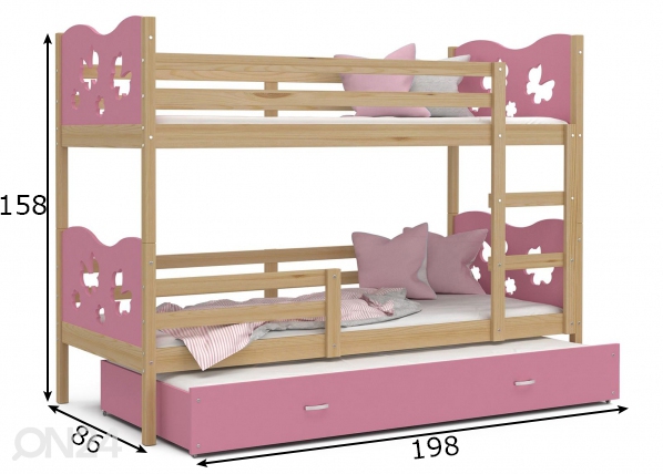 Комплект двухъярусной кровати 80x190 cm, сонома/розовый размеры