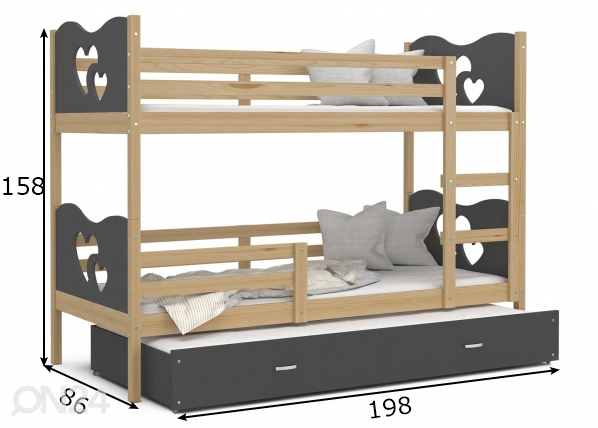 Комплект двухъярусной кровати 80x190 cm, сонома/серый размеры