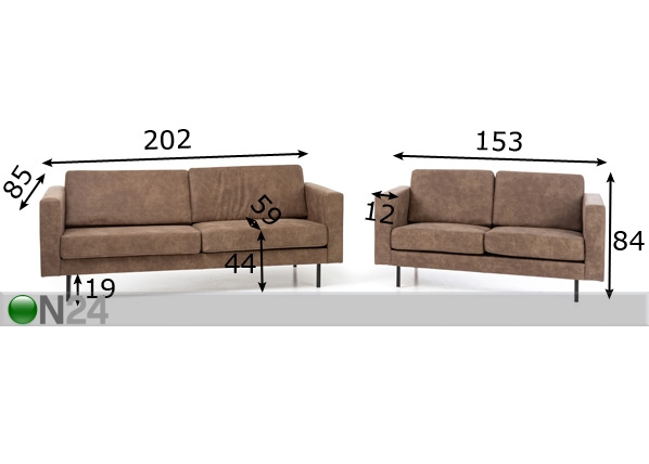 Комплект диванов Linea 3+2 размеры