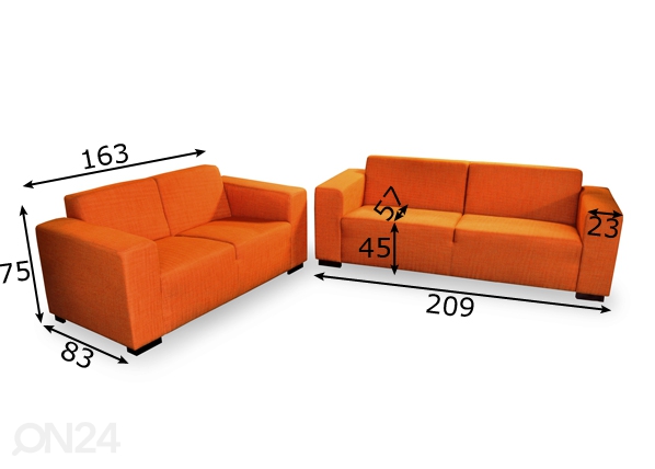 Комплект диванов Nele 3+2 размеры