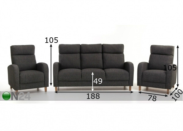 Комплект диванов Paris 3+1+1 размеры
