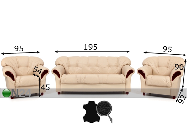 Комплект кожаных диванов 3+1+1 размеры