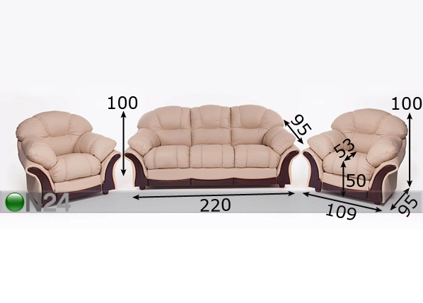Комплект кожаных диванов Bruno 3+1+1 размеры