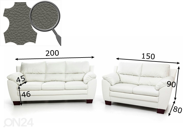 Комплект кожаных диванов Emma 3+2 размеры