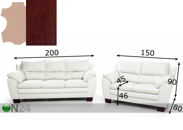 Комплект кожаных диванов Emma 3+2 размеры