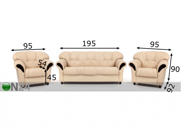Комплект кожаных диванов Rosa 3+1+1 размеры