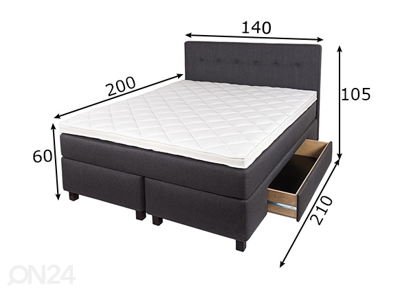 Комплект кровати Hypnos Helena 140x200 cm с ящиками размеры