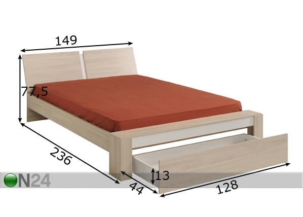 Комплект кровати Mallow 140x200 cm размеры