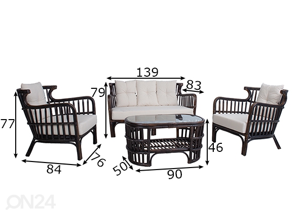 Комплект мебели из ротанга Hampton размеры