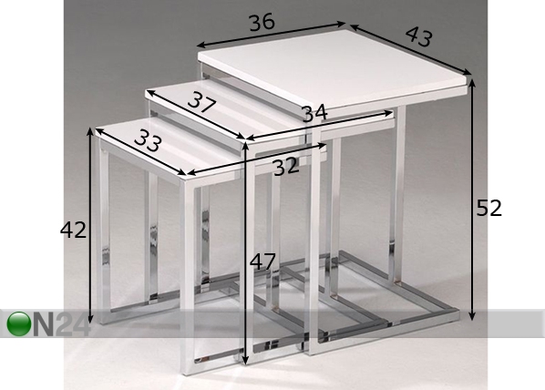 Комплект столиков Cava-3, 3 шт размеры