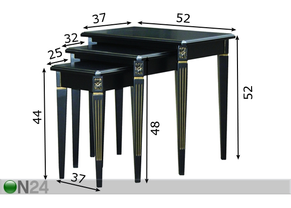 Комплект столиков из 3-х частей Nizza Noir размеры