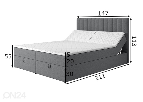 Континентальная кровать с ящиком RELAX 140x200 cm размеры