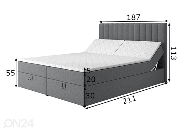 Континентальная кровать с ящиком RELAX 180x200 cm размеры