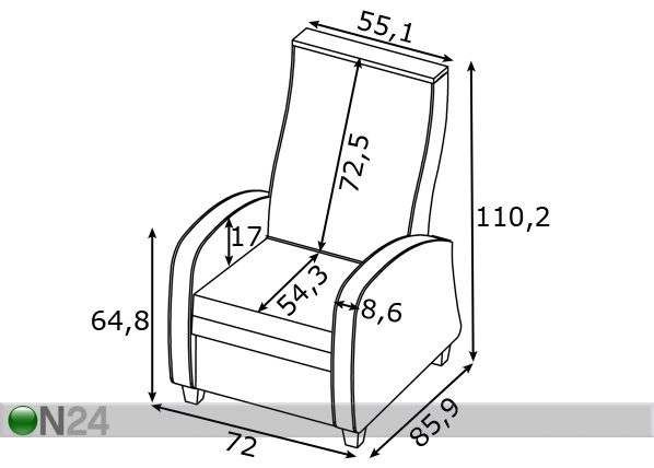 Кресло с механизмом подножки Essen размеры
