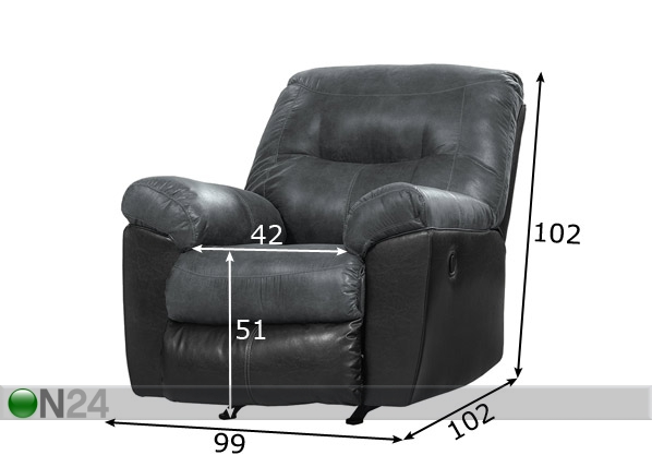 Кресло с механизмом подножки Mirtel, тёмно-серый/чёрный размеры