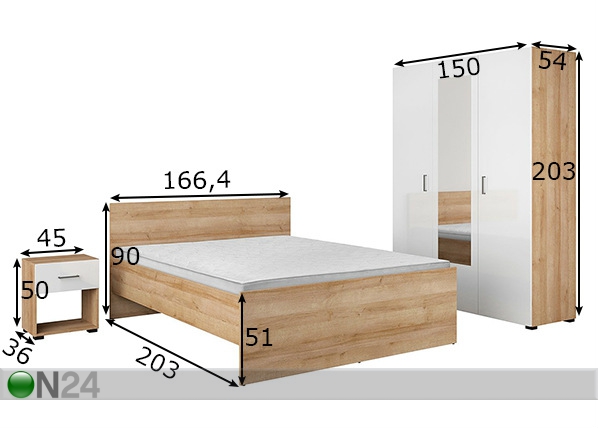 Кровать 160x200 cm, шкаф, тумба размеры