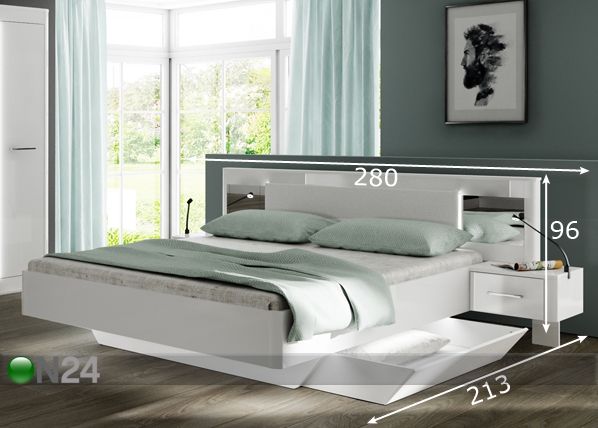 Кровать Cristal 180x200 cm + прикроватные тумбы размеры