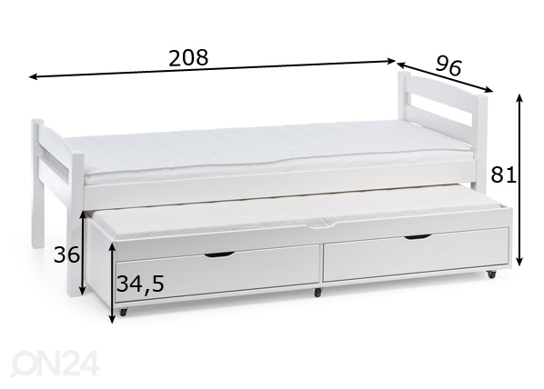 Кровать Merili с ящиком-кроватью 90x200 cm размеры