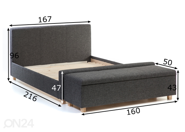 Кровать Venecija 160x200 cm + пуф размеры
