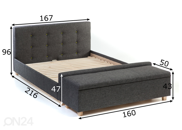 Кровать Venecija 160x200 cm + пуф размеры